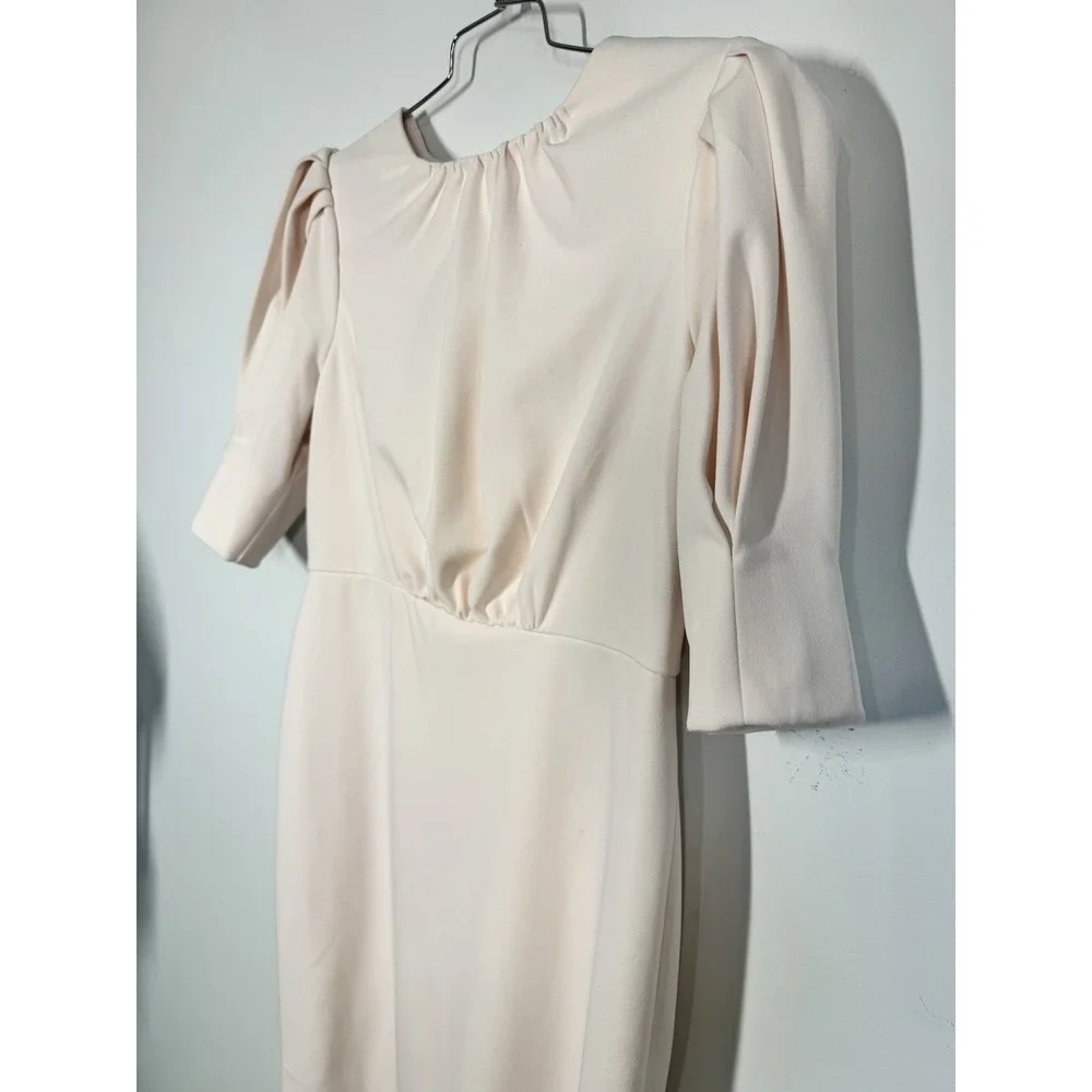 Calvin Klein Blush Pink Puff Sleeve Midi Sheath Dress Open Back Size 12 Wedding‎